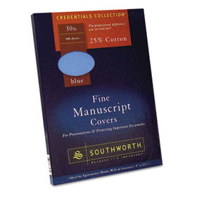 25% Cotton  Manuscript Covers, Blue, 30 lbs., Wove, 9 x 12-1/2,  100/Boxsouthworth 