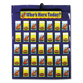 Attendance/Multiuse Pocket Chart, 35 Pockets/Two-Sided Cards, Blue, 30 x 37 1/2carson 