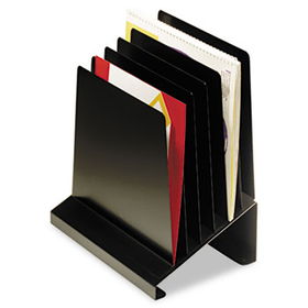 Slanted Vertical Organizer, Six Sections, Steel, 11 x 7 1/4 x 11 1/2, Black