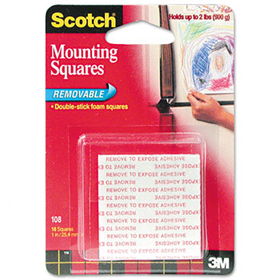 Precut Foam Mounting 1"" Squares, Double-Sided, Removable, 16/Packscotch 