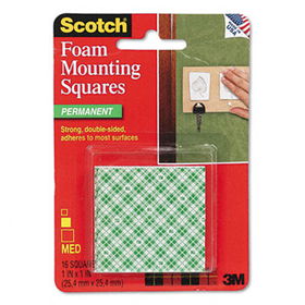 Precut Foam Mounting 1 Squares, Double-Sided, Permanent 16/Packscotch 