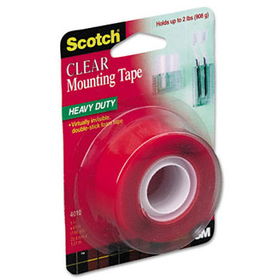 Double-Sided Mounting Tape, Industrial Strength, 1"" x 60"", Clear/Red Linerscotch 