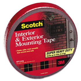Exterior Weather-Resistant Double-Sided Tape, 1"" x 450"", Gray w/Red Linerscotch 