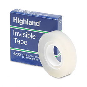 Invisible Permanent Mending Tape, 1/2"" x 1296"", 1"" Core, Clearhighland 