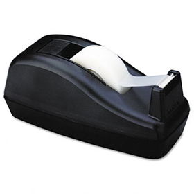 Deluxe Desktop Tape Dispenser, Attached 1"" Core, Heavily Weighted, Black