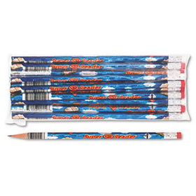 Decorated Wood Pencil, Super Reader, HB #2, Blue Barrel, Dozen