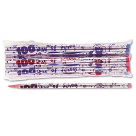 Decorated Woodcase Pencil, 100th Day, HB #2, Silver Barrel, Dozenmoon 