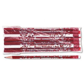 Moon Products 7923B - Decorated Pencil, Happy Valentine's Day, #2, BLK/RD/WE Brl, Dozen