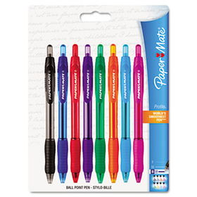 Profile Ballpoint Retractable Pen, Assorted Ink, Bold, 8 per Setpaper 
