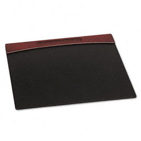 Mahogany Wood and Black Faux Leather Desk Pad, 23 7/8 x 19 7/8 x 11/16