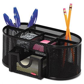 Mesh Pencil Cup Organizer, Four Compartments, Steel, 9 1/3 x 4 1/2 x 4, Blackrolodex 