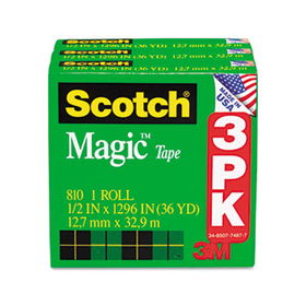 Magic Tape Refill, 1/2"" x 1296"", 3/Pack