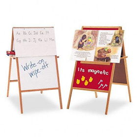 Quartet XEHMF - Magnetic Flannel/Dry-Erase Easel, 24 x 47, Red/White