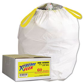 XtremeFlex WEB1XFDK60 - Drawstring Can Liners, 13 Gallon, .9 mil, White, 60/Carton