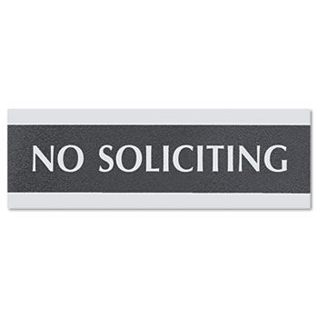 Headline Sign 4758 - Century Series Office Sign, No Soliciting, 9 x 1/2 x 3, Black/Silver