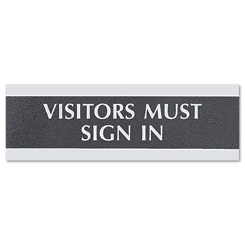 Headline Sign 4763 - Century Series Office Sign, Visitors Must Sign In, 9 x 1/2 x 3, Black/Silverheadline 
