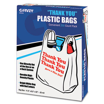 COSCO 063036 - Thank You Bags, Printed, Plastic, .5mil, 11 x 22, White, 250/Boxcosco 