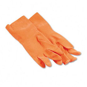 Galaxy 244L - Flock-Lined Latex Cleaning Gloves, Large, Orange, Dozen