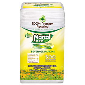 MarcalPro 28CT - 100% Premium Recycled Beverage Napkins, 1-Ply, 9 3/4 x 9 1/2, White, 4000/Ctn.marcalpro 