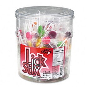 Office Snax 00003 - Lick Stix Suckers, Seven Assorted Fruit Flavors, 220/Canister