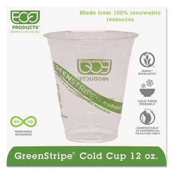Eco-Products EPCC12GS - GreenStripe Renewable Resource Compostable Cold Drink Cups, 12 oz, Clr, 1000/Ctneco 