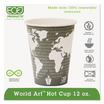 Eco-Products EPBHC12WA - World Art Renewable Resource Compostable Hot Cups, 12 oz, Steel Blue, 1000/Ctneco 