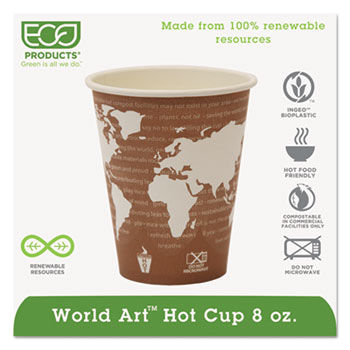 Eco-Products EPBHC8WA - World Art Renewable Resource Compostable Hot Drink Cups, 8 oz, Plum, 1000/Carton