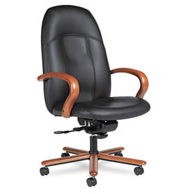 Global 49664AHM4505 - Tamiri High-Back Tilt Chair, 24-1/2 x 27 x 45, Black Leather, Wood Arms/Baseglobal 