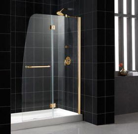 Aqua Shower Door Clear Glass Polished Brass Finish