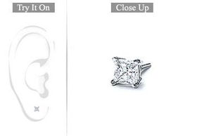 Mens Platinum : Princess Cut Diamond Stud Earring - 0.15 CT. TW.