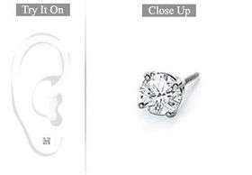 Mens 14K White Gold : Round Diamond Stud Earring - 0.25 CT. TW.