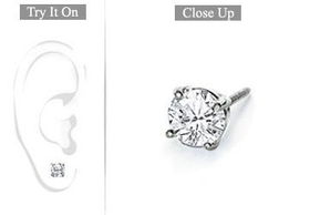 Mens 14K White Gold : Round Diamond Stud Earring - 0.75 CT. TW.