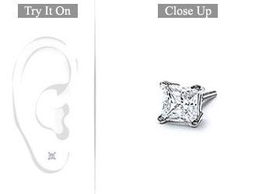 Mens 14K White Gold : Princess Cut Diamond Stud Earring - 0.25 CT. TW.