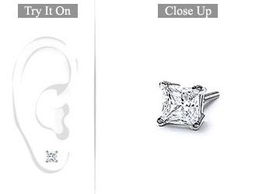 Mens 18K White Gold : Princess Cut Diamond Stud Earring  0.50 CT. TW.
