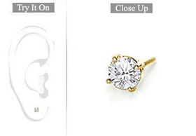 Mens 18K Yellow Gold : Round Diamond Stud Earring  0.15 CT. TW.