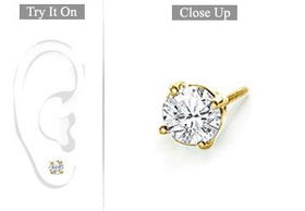 Mens 18K Yellow Gold : Round Diamond Stud Earring  0.75 CT. TW.mens 