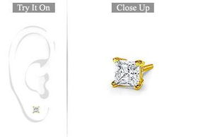 Mens 18K Yellow Gold : Princess Cut Diamond Stud Earring  0.25 CT. TW.