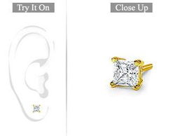 Mens 18K Yellow Gold : Princess Cut Diamond Stud Earring  0.33 CT. TW.