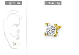 Mens 18K Yellow Gold : Princess Cut Diamond Stud Earring  0.33 CT. TW.mens 