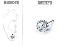 Mens 18K White Gold : Bezel-Set Round Diamond Stud Earrings  0.50 CT. TW.