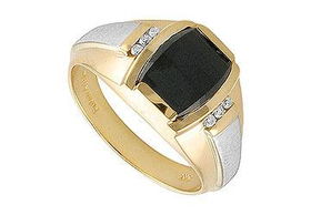Onyx and Diamond Ring : 14K Yellow gold - 0.10 CT Diamonds - Ring Size 9.5onyx 
