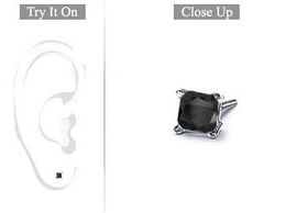 Mens 14K White Gold : Princess Cut Black Diamond Stud Earring - 0.25 CT. TW.