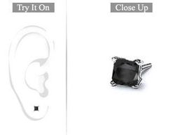 Mens 14K White Gold : Princess Cut Black Diamond Stud Earring - 0.50 CT. TW.