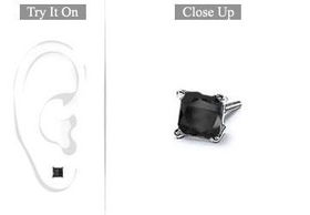 Mens 14K White Gold : Princess Cut Black Diamond Stud Earring - 0.75 CT. TW.