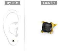 Mens 14K Yellow Gold : Princess Cut Black Diamond Stud Earring - 0.50 CT. TW.