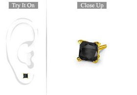 Mens 14K Yellow Gold : Princess Cut Black Diamond Stud Earring - 0.75 CT. TW.mens 