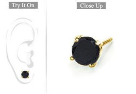 Mens 14K Yellow Gold : Round Black Diamond Stud Earring -2.00CT. TW.