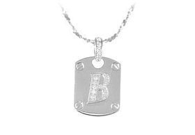 Dog Tag B CZ Sterling Silver Pendant