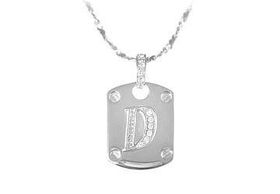 Dog Tag D CZ Sterling Silver Pendantdog 