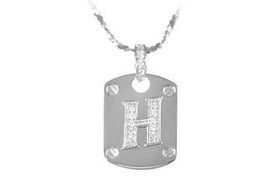 Dog Tag H CZ Sterling Silver Pendantdog 